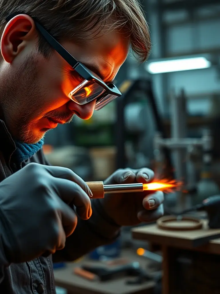 A close-up image of a master imagier verrier demonstrating a specific technique to workshop participants, highlighting the skill and expertise involved.